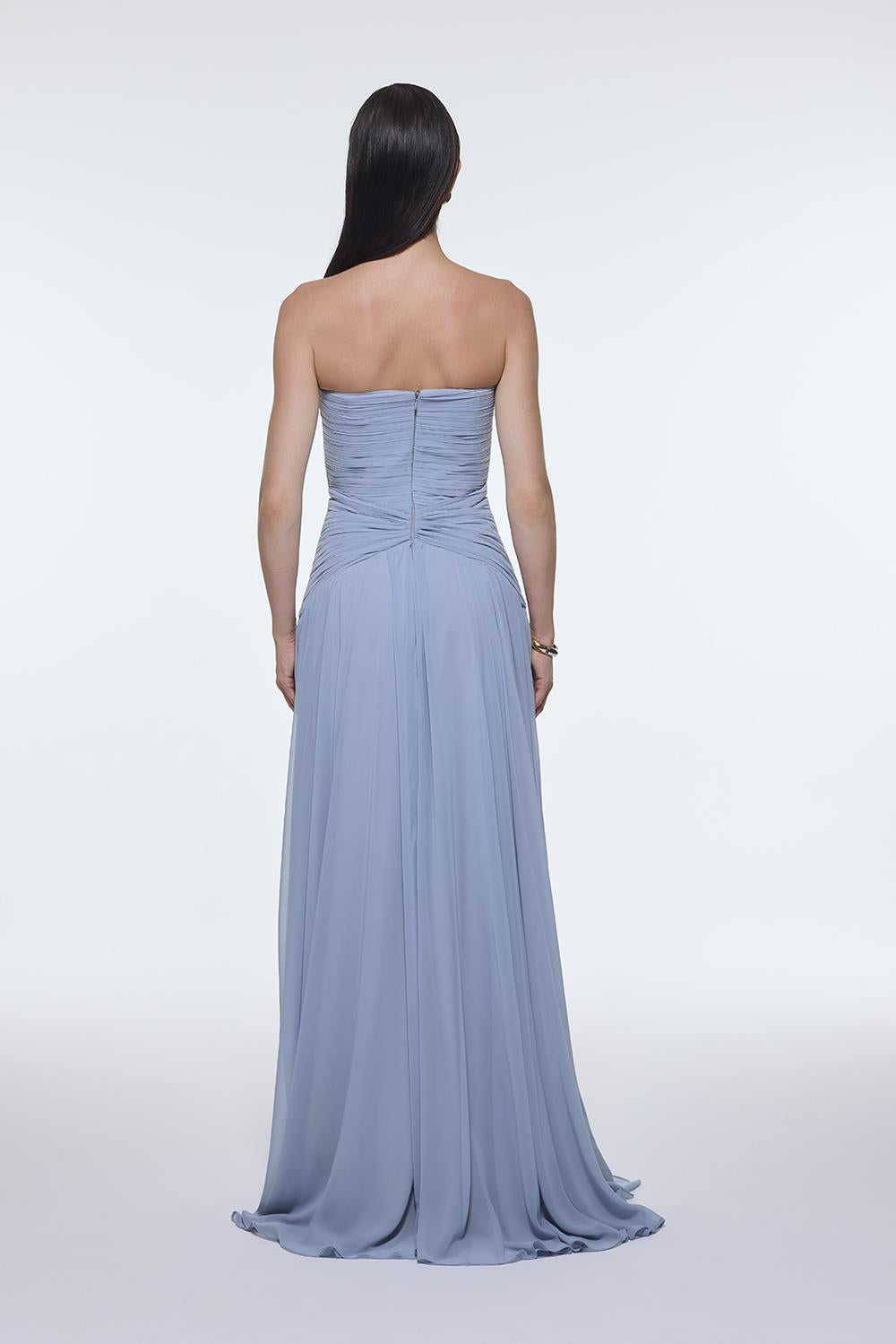 Strapless Collar Waist Draped Chiffon Long Evening Dress - 9288C
