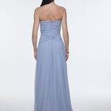 Strapless Collar Waist Draped Chiffon Long Evening Dress - 9288C