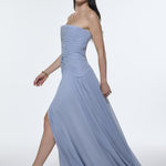Strapless Collar Waist Draped Chiffon Long Evening Dress - 9288C
