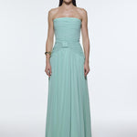 Strapless Collar Waist Draped Chiffon Long Evening Dress - 9288C