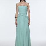 Strapless Collar Waist Draped Chiffon Long Evening Dress - 9288C