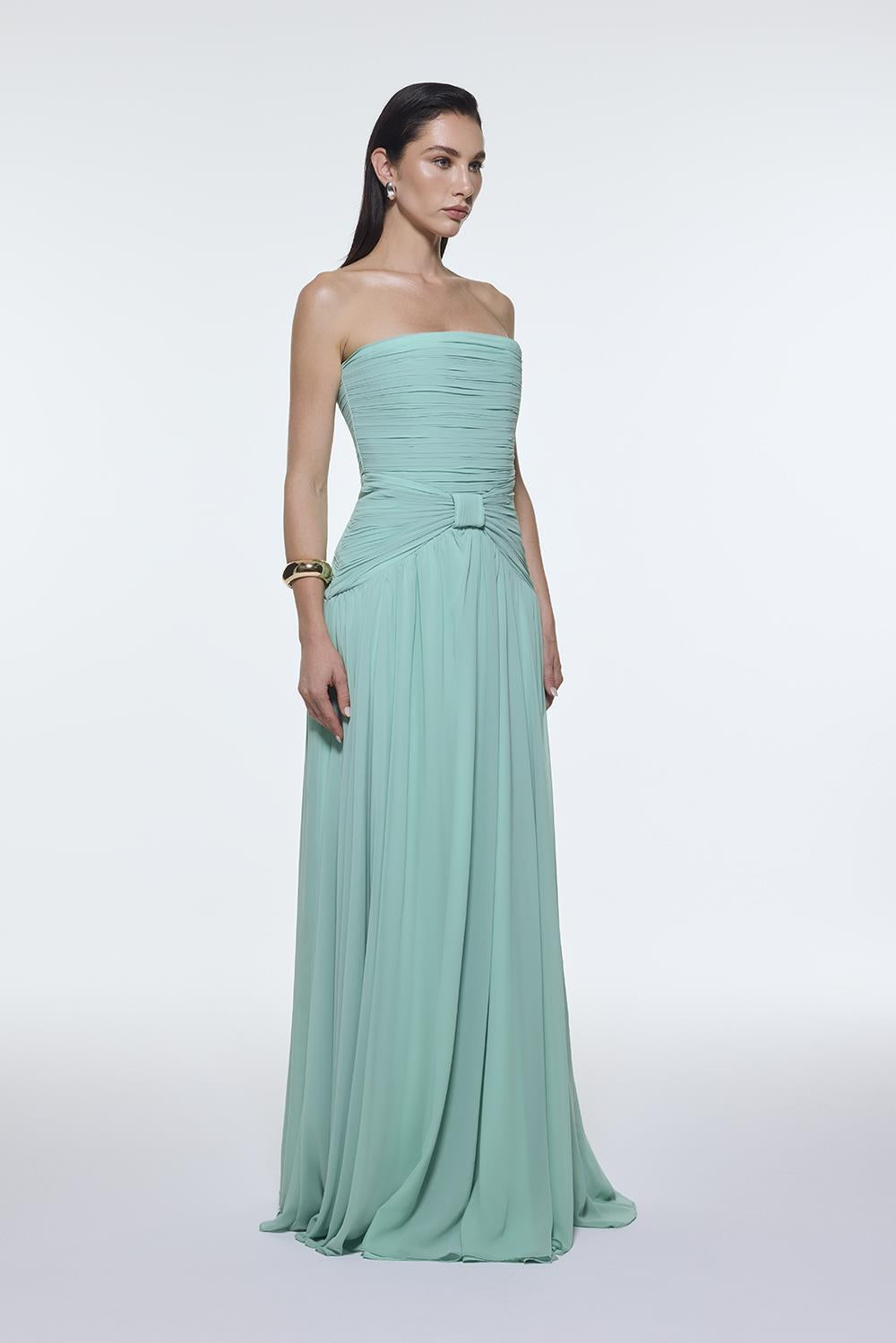 Strapless Collar Waist Draped Chiffon Long Evening Dress - 9288C