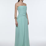 Strapless Collar Waist Draped Chiffon Long Evening Dress - 9288C