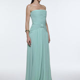 Strapless Collar Waist Draped Chiffon Long Evening Dress - 9288C
