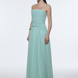Strapless Collar Waist Draped Chiffon Long Evening Dress - 9288C