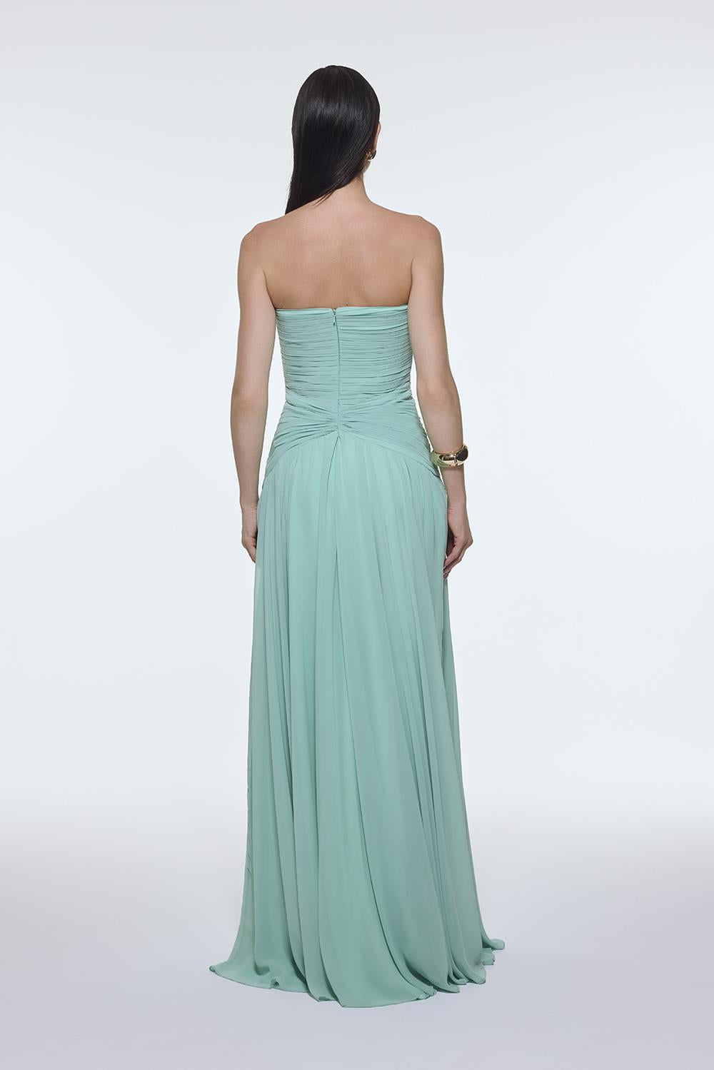 Strapless Collar Waist Draped Chiffon Long Evening Dress - 9288C