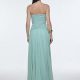 Strapless Collar Waist Draped Chiffon Long Evening Dress - 9288C