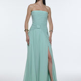 Strapless Collar Waist Draped Chiffon Long Evening Dress - 9288C