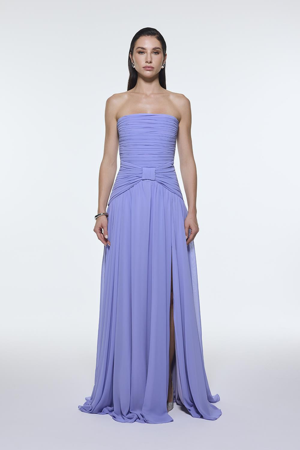 Strapless Collar Waist Draped Chiffon Long Evening Dress - 9288C