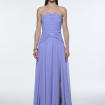 Strapless Collar Waist Draped Chiffon Long Evening Dress - 9288C