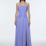 Strapless Collar Waist Draped Chiffon Long Evening Dress - 9288C