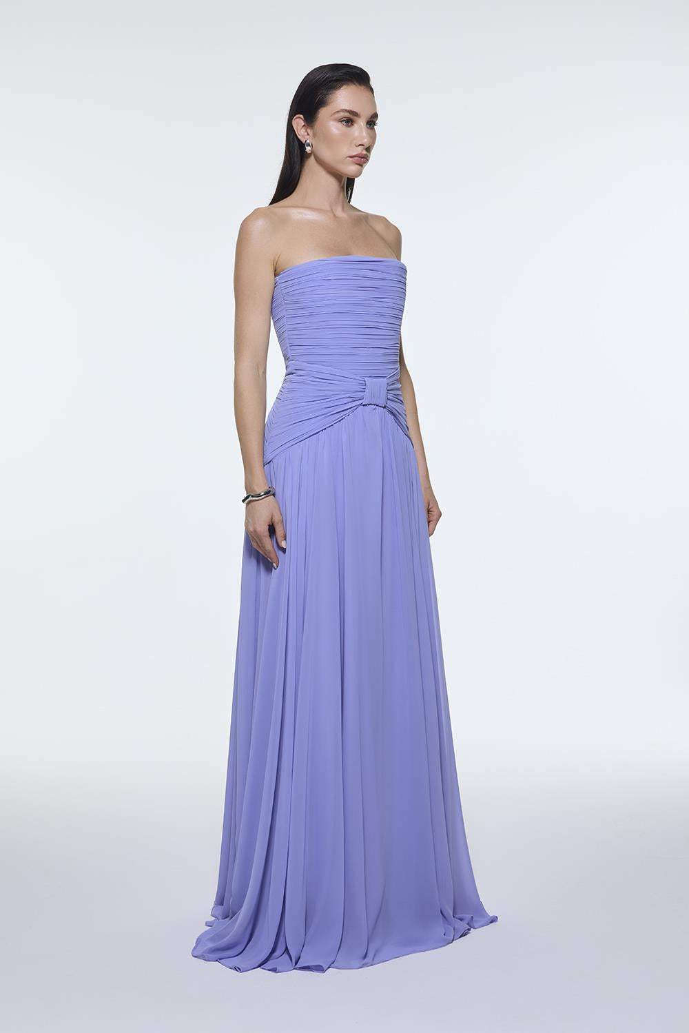 Strapless Collar Waist Draped Chiffon Long Evening Dress - 9288C