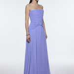 Strapless Collar Waist Draped Chiffon Long Evening Dress - 9288C