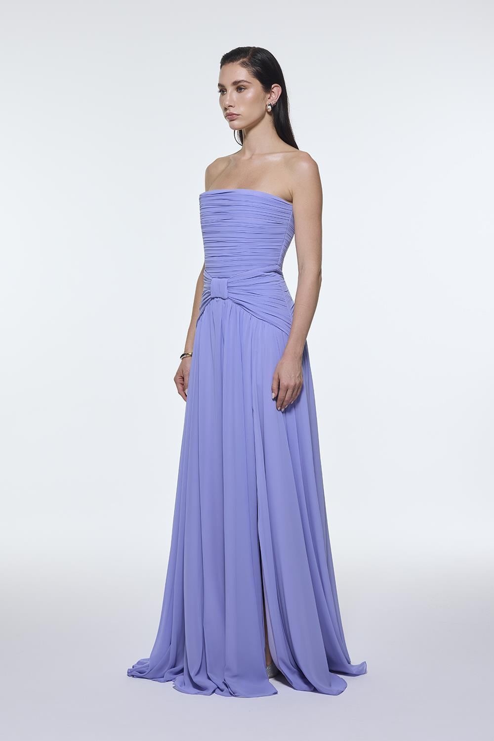 Strapless Collar Waist Draped Chiffon Long Evening Dress - 9288C