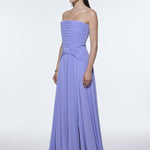 Strapless Collar Waist Draped Chiffon Long Evening Dress - 9288C