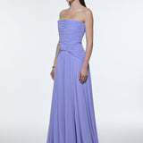Strapless Collar Waist Draped Chiffon Long Evening Dress - 9288C