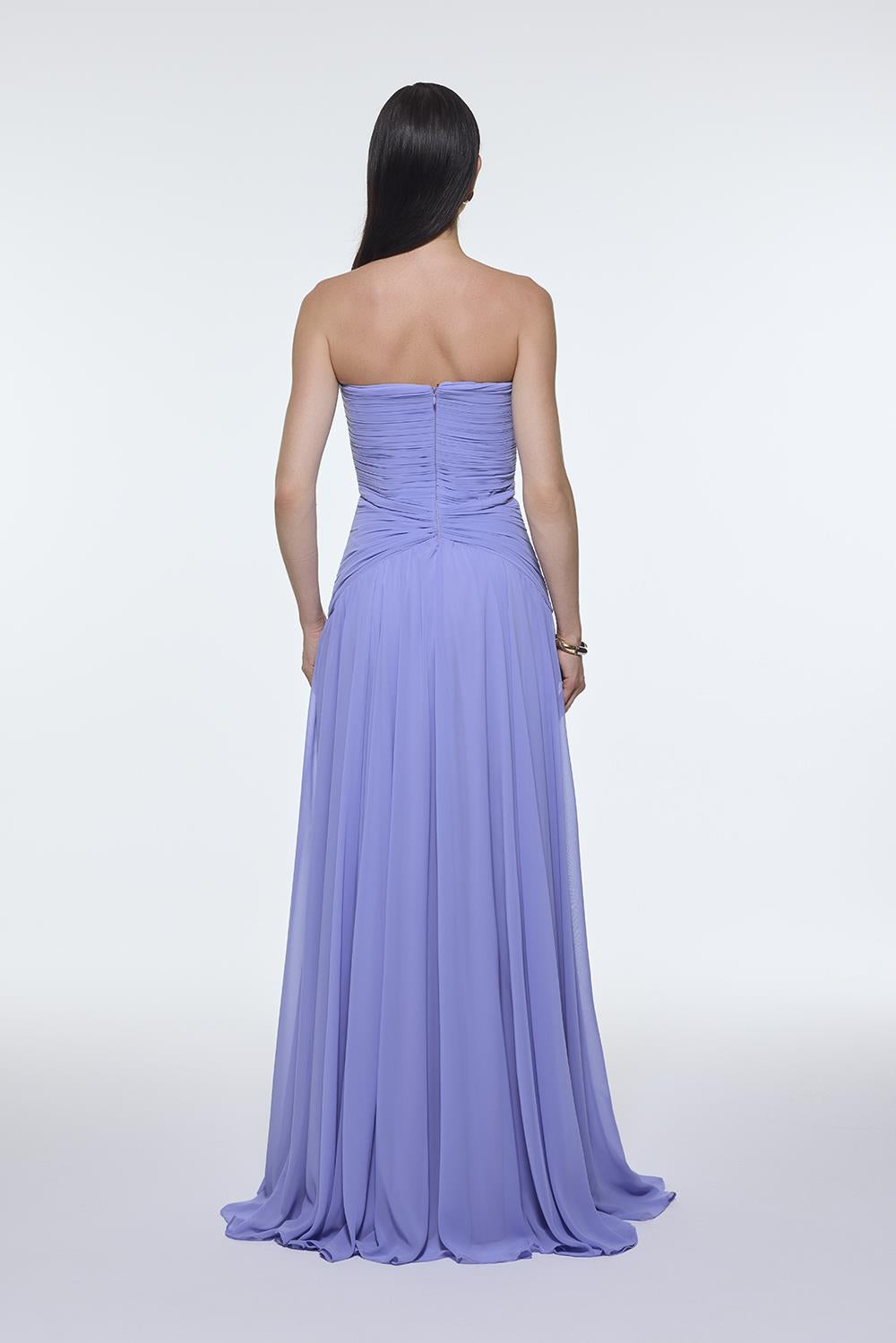 Strapless Collar Waist Draped Chiffon Long Evening Dress - 9288C