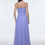 Strapless Collar Waist Draped Chiffon Long Evening Dress - 9288C