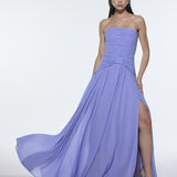 Strapless Collar Waist Draped Chiffon Long Evening Dress - 9288C
