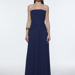 Strapless Collar Waist Draped Chiffon Long Evening Dress - 9288C