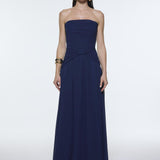 Strapless Collar Waist Draped Chiffon Long Evening Dress - 9288C