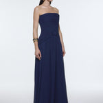 Strapless Collar Waist Draped Chiffon Long Evening Dress - 9288C