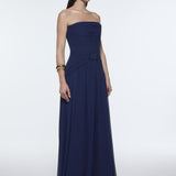 Strapless Collar Waist Draped Chiffon Long Evening Dress - 9288C