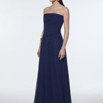 Strapless Collar Waist Draped Chiffon Long Evening Dress - 9288C