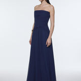 Strapless Collar Waist Draped Chiffon Long Evening Dress - 9288C