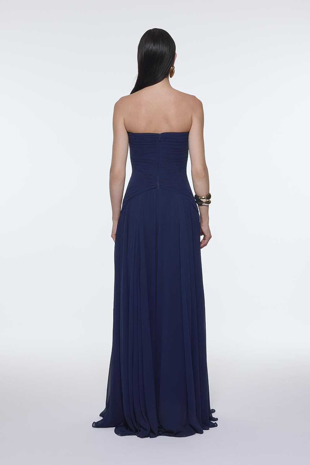 Strapless Collar Waist Draped Chiffon Long Evening Dress - 9288C