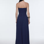 Strapless Collar Waist Draped Chiffon Long Evening Dress - 9288C