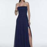 Strapless Collar Waist Draped Chiffon Long Evening Dress - 9288C