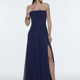 Strapless Collar Waist Draped Chiffon Long Evening Dress - 9288C