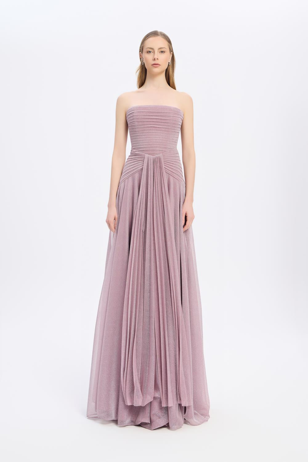 Strapless Collar Silvery Long Evening Dress - 9167C