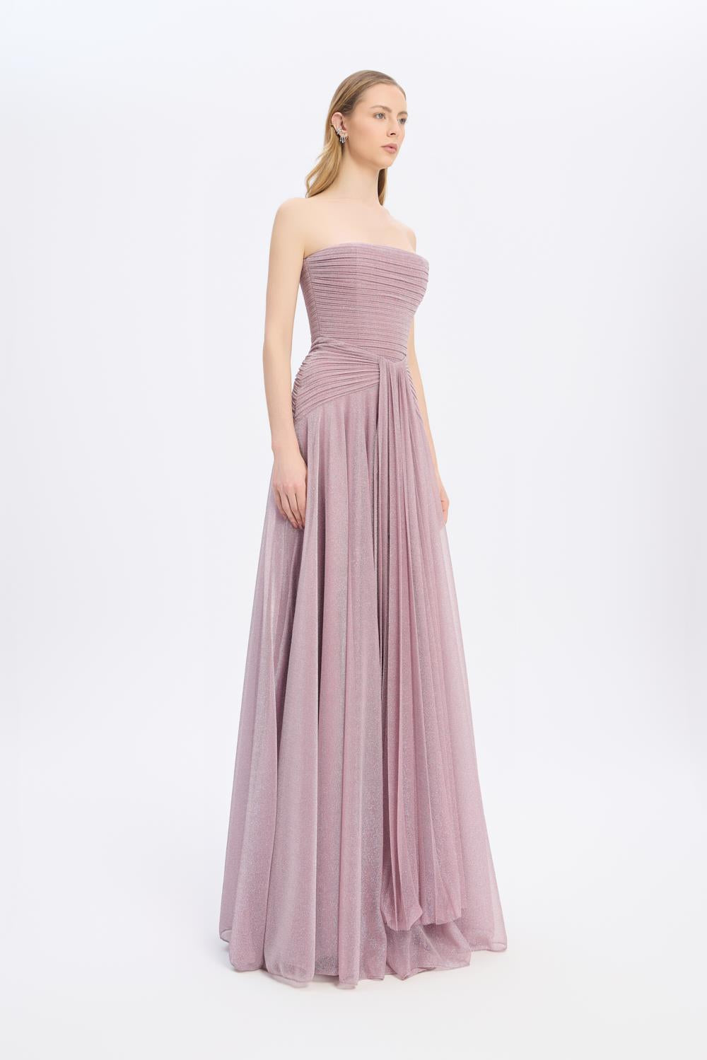 Strapless Collar Silvery Long Evening Dress - 9167C