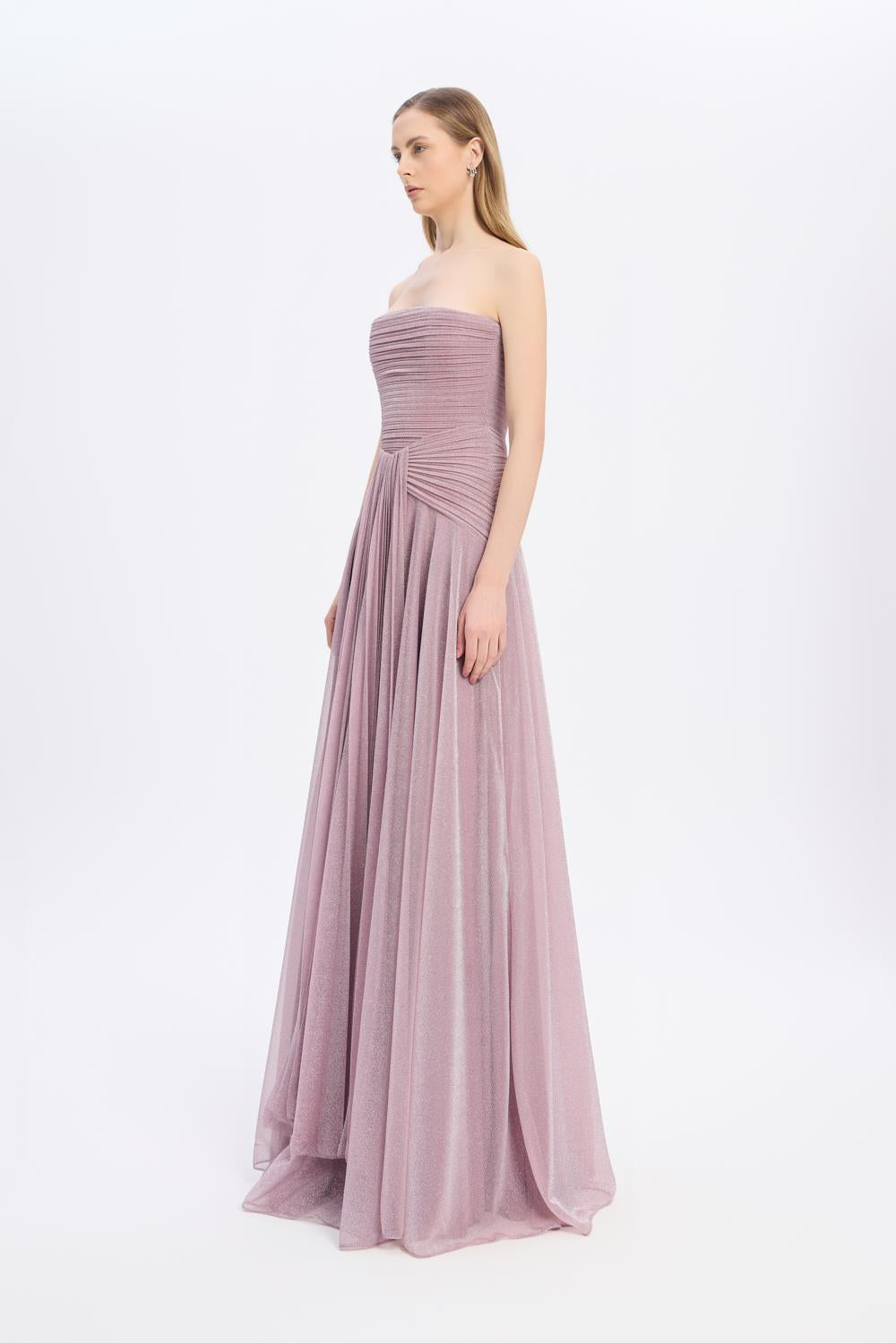 Strapless Collar Silvery Long Evening Dress - 9167C