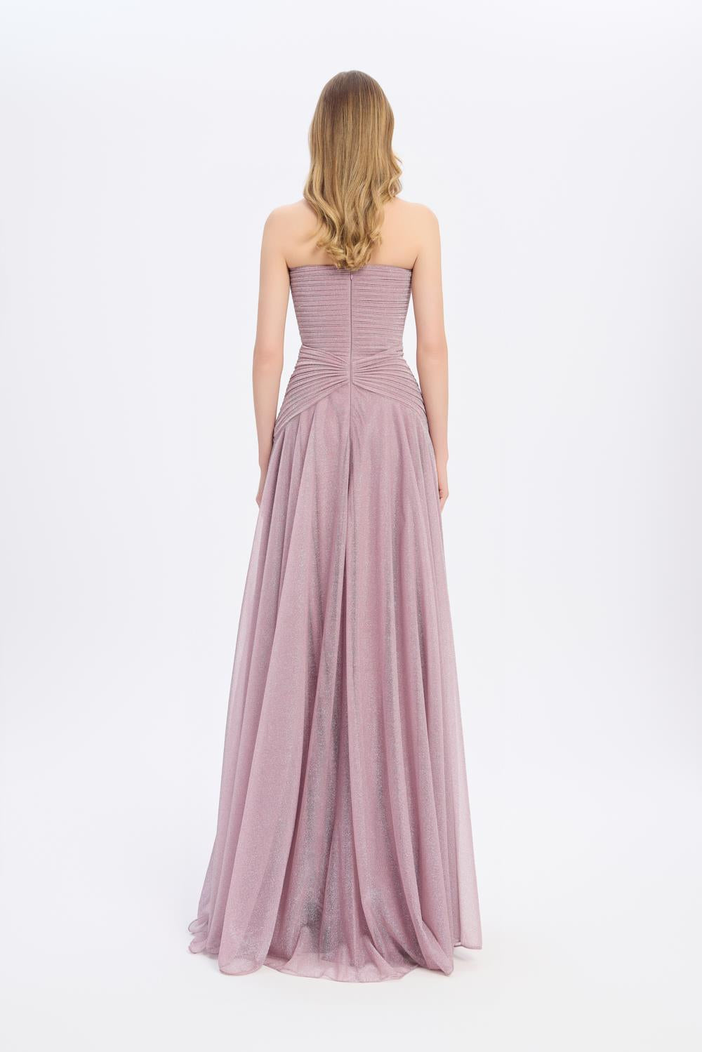 Strapless Collar Silvery Long Evening Dress - 9167C