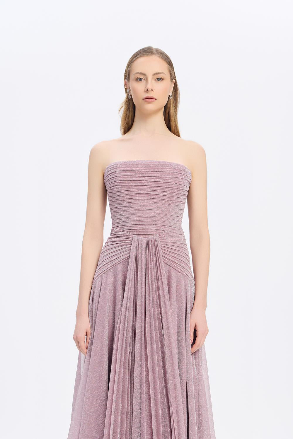 Strapless Collar Silvery Long Evening Dress - 9167C