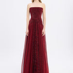Strapless Collar Silvery Long Evening Dress - 9167C