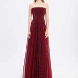 Strapless Collar Silvery Long Evening Dress - 9167C