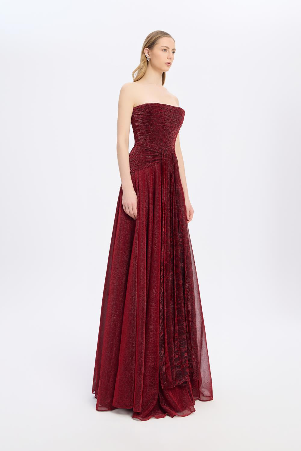 Strapless Collar Silvery Long Evening Dress - 9167C