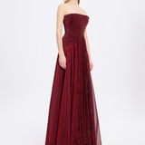 Strapless Collar Silvery Long Evening Dress - 9167C