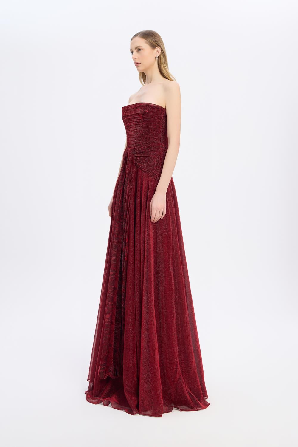 Strapless Collar Silvery Long Evening Dress - 9167C