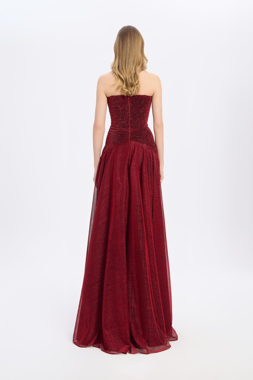 Strapless Collar Silvery Long Evening Dress - 9167C