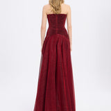 Strapless Collar Silvery Long Evening Dress - 9167C