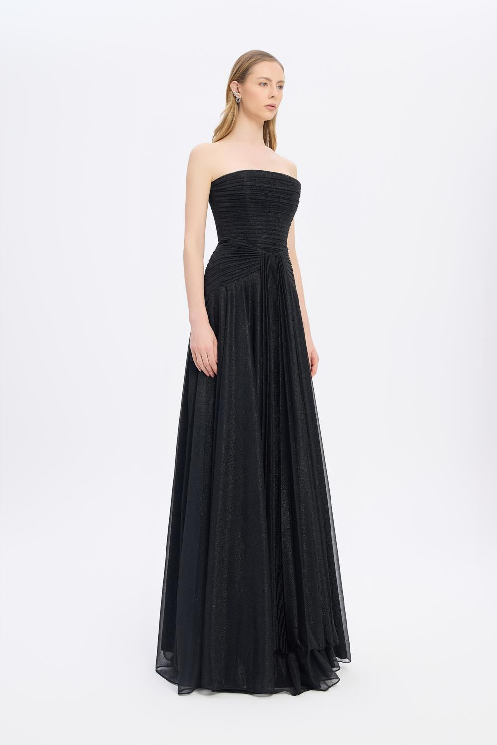 Strapless Collar Silvery Long Evening Dress - 9167C