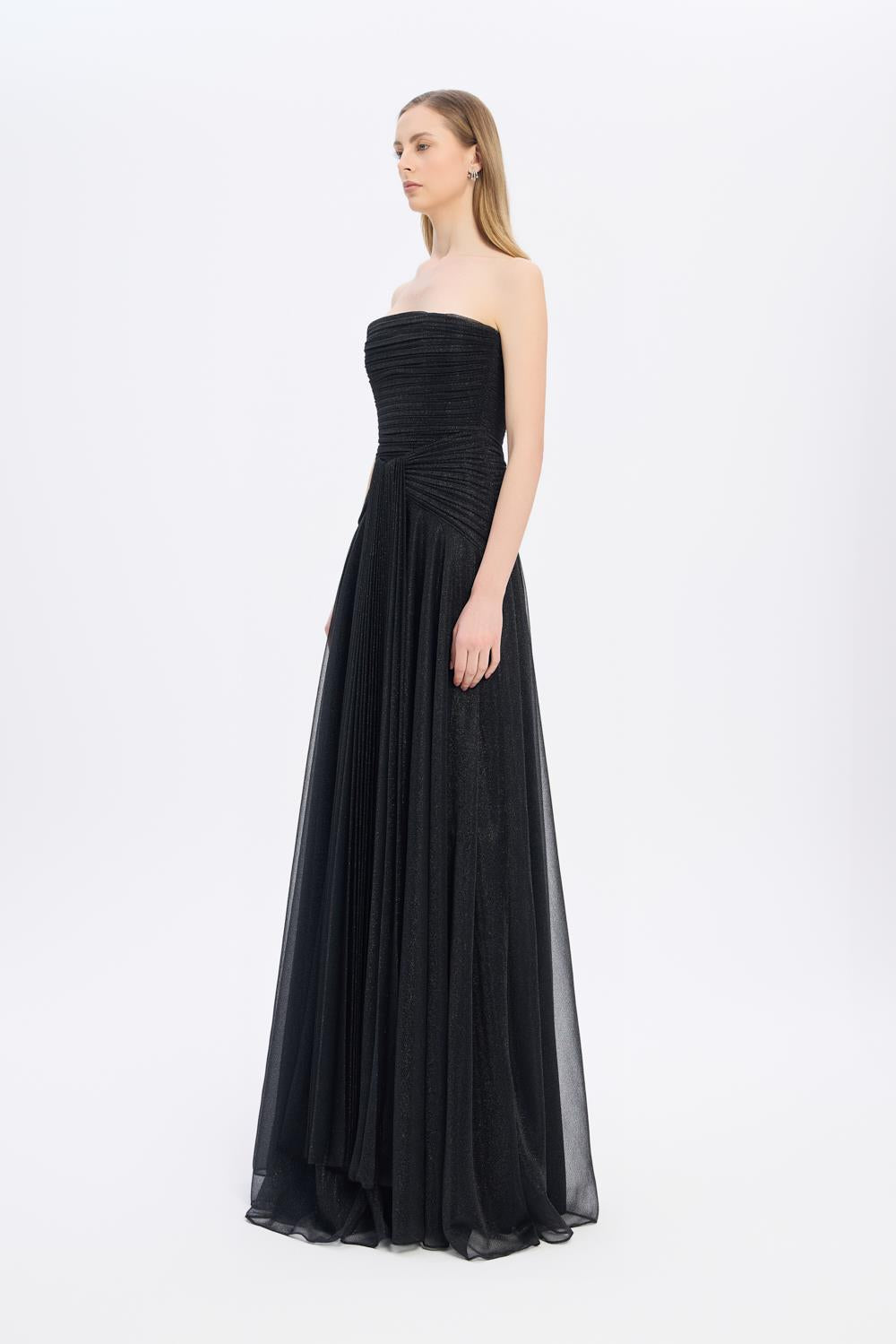 Strapless Collar Silvery Long Evening Dress - 9167C