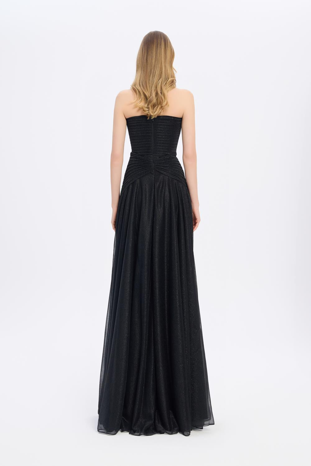 Strapless Collar Silvery Long Evening Dress - 9167C