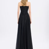 Strapless Collar Silvery Long Evening Dress - 9167C