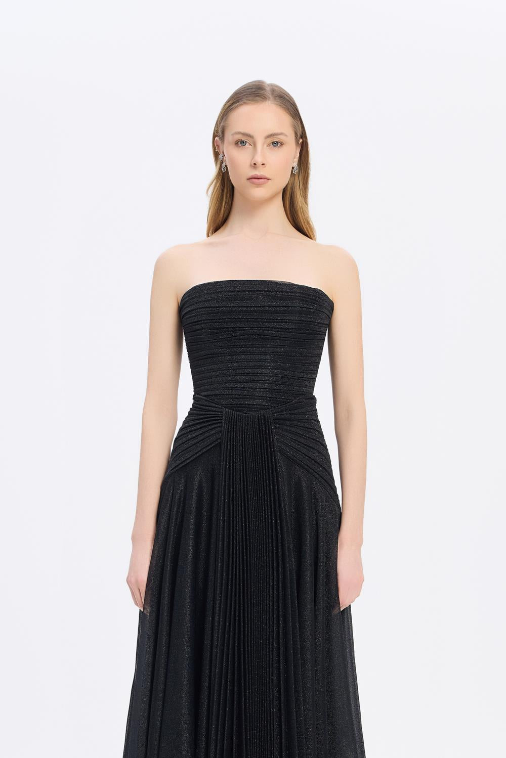 Strapless Collar Silvery Long Evening Dress - 9167C